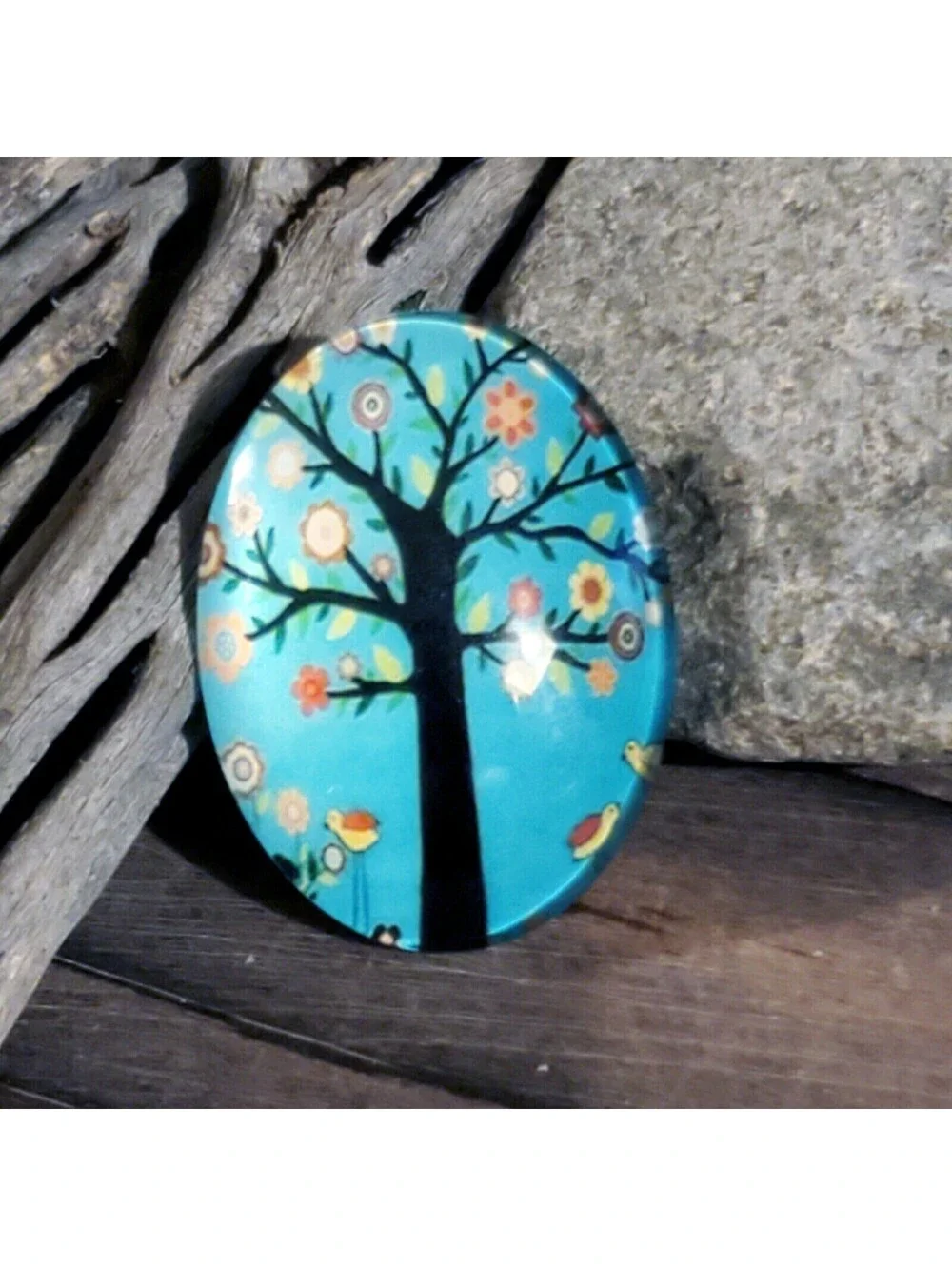 Handmade Tree of Life 40x30mm Oval Tempered Glass Cabochon 6939-J